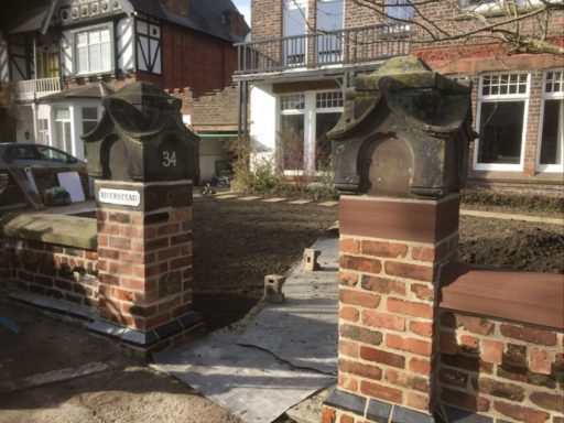 Brick and Sandstone Piers Built in Aigburth, South Liverpool